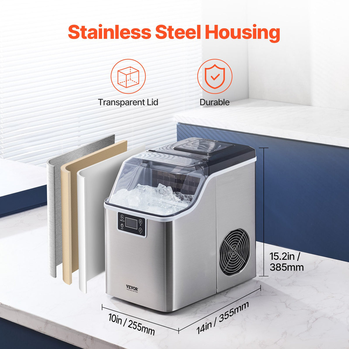 Portable Countertop Ice Maker 45lbs 24H Self Cleaning With Scoop Basket Home Bar - Image 2