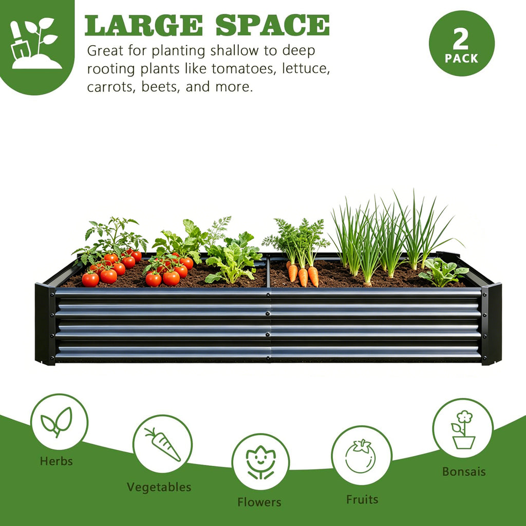 2PCS Black 6×3×1ft Metal Raised Rectangle Garden Planter Beds - Image 5