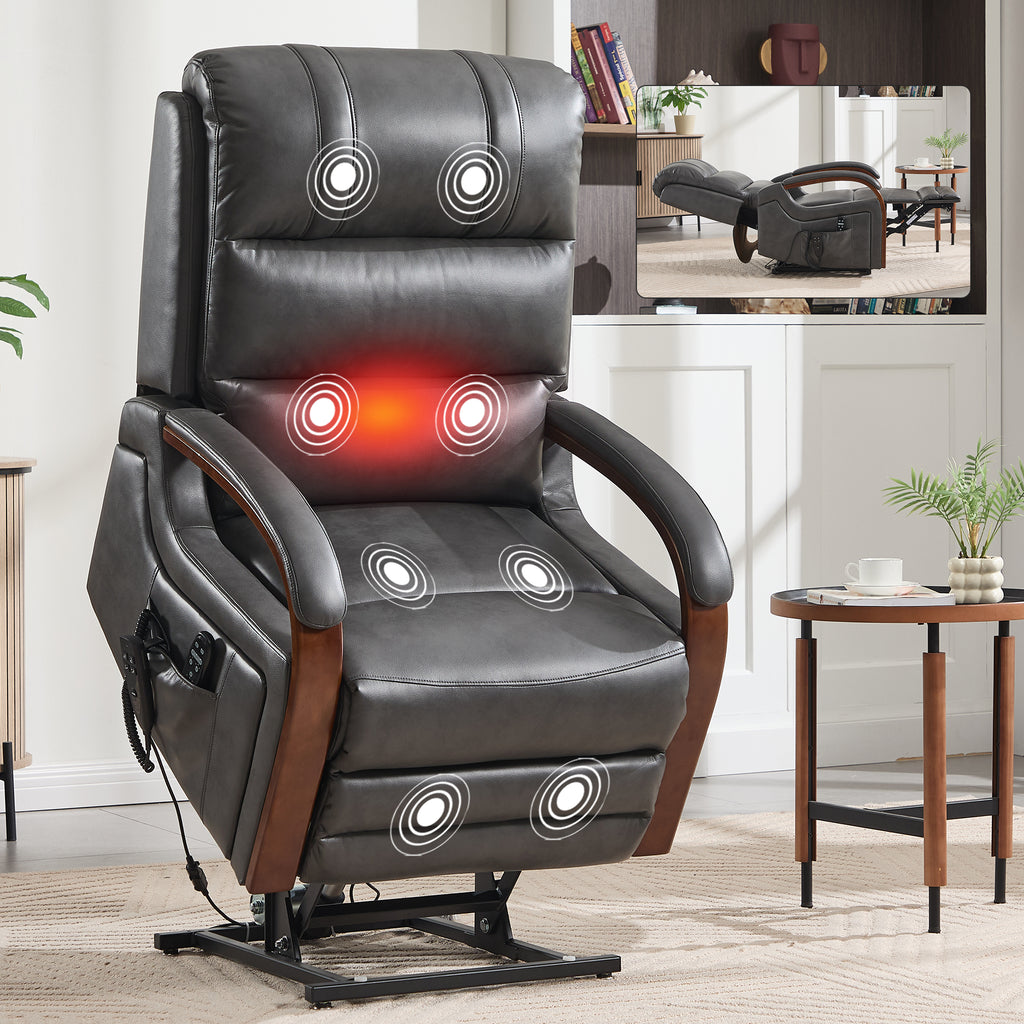 Power Dark Grey Leatheraire Lift Recliner Chair Dual Motor Infinite Position Up - Image 3