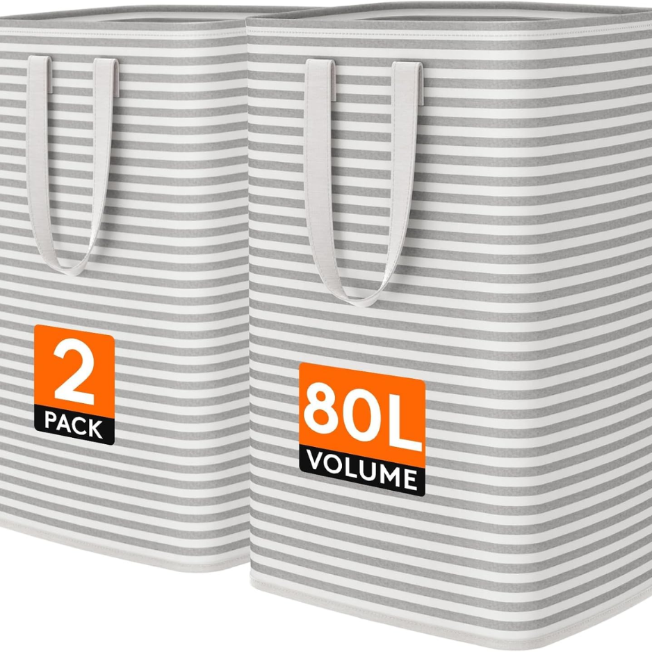 2PCS 80L Large Laundry Baskets Foldable Laundry Hamper Bags Spacious Clothes - Image 5