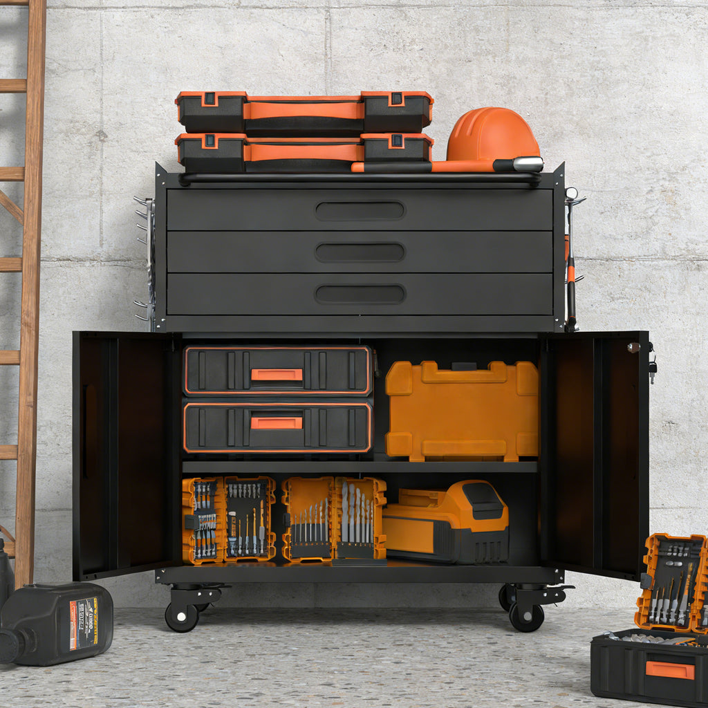 34.3 Rolling Metal Tool Cabinet Heavy Duty Garage Storage With Lockable Doors - Image 4