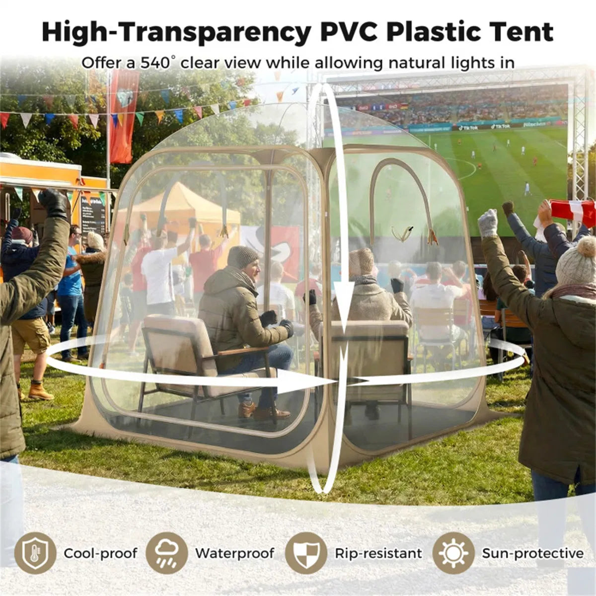 7×7FT Clear Pop Up Sports Tent Waterproof Windproof PVC Tent for 2 4 People - Image 4