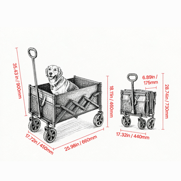 120L Heavy Duty Folding Wagon Cart 225 LBS Collapsible Utility Wagon With - Image 2