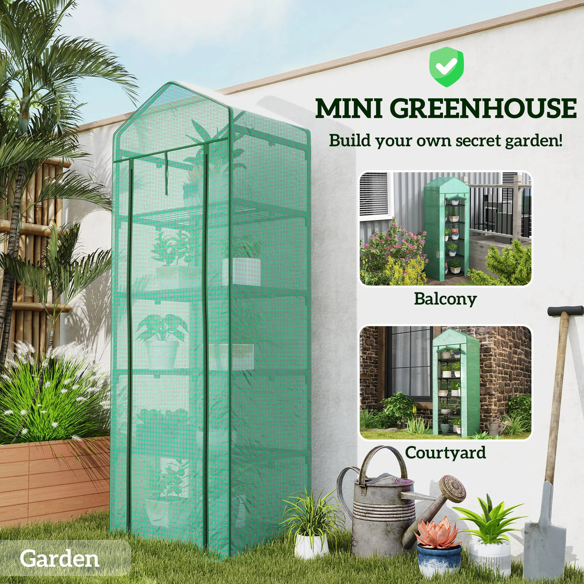 5 Tier Mini Greenhouse Portable Outdoor Flower Stand with Shelf Clips Indoor - Image 3