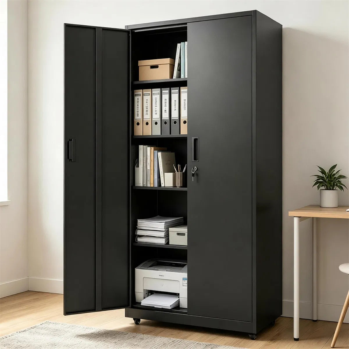73 Inch Heavy Duty Mobile Steel Storage Locker Cabinet with Lockable Doors - Image 4