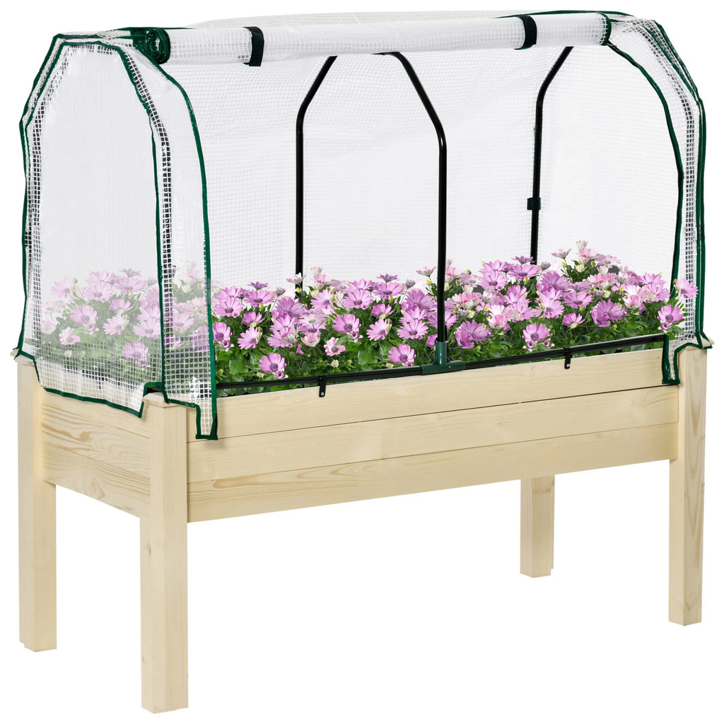 Raised Garden Bed with PE Greenhouse Cover Outdoor Elevated Wood Planter Box - Image 4