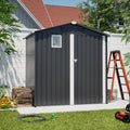6x4ft metal outdoor storage shed with gable roof and double doors in dark gray - main view