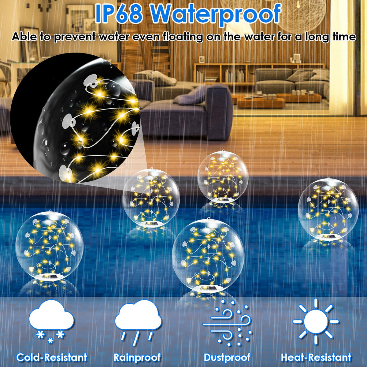 2Pcs Floating Pool Lights 14in Solar Powered Pool Balls IP68 Waterproof - Image 3