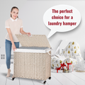160L Gray Rattan Laundry Hamper with Wheels
