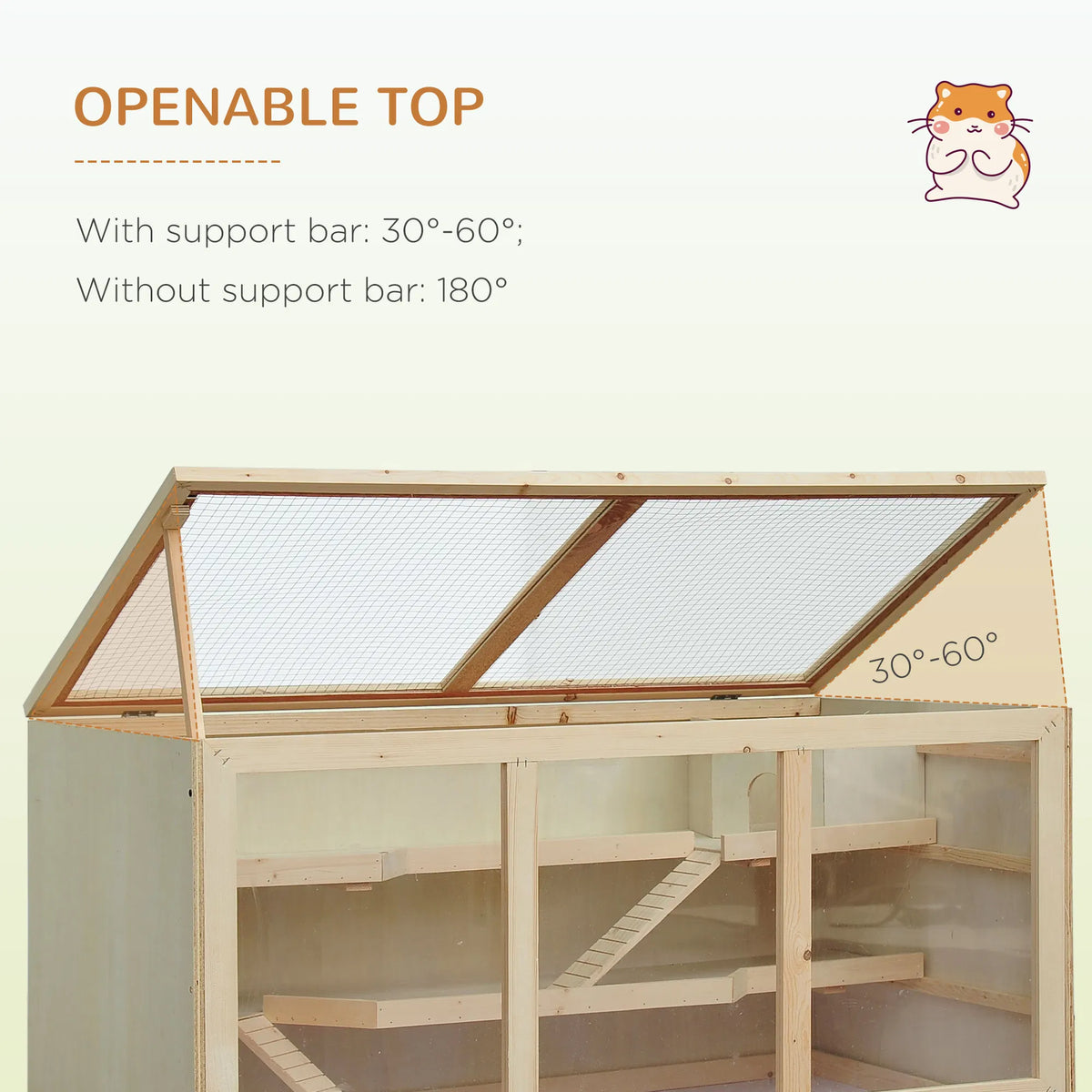 Wooden Hamster Cage Rat Cage with Slide Tray Natural Wood