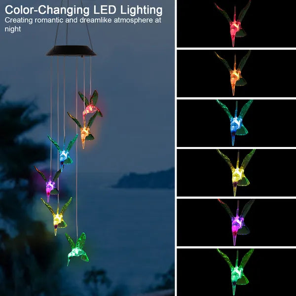 LED Solar Hummingbird Wind Chime Solar String Lights 6 LEDs Color Changing IP65