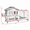 Gray 65" Spacious Wooden Rabbit Hutch Pet Playpen With Openable Roof For Easy