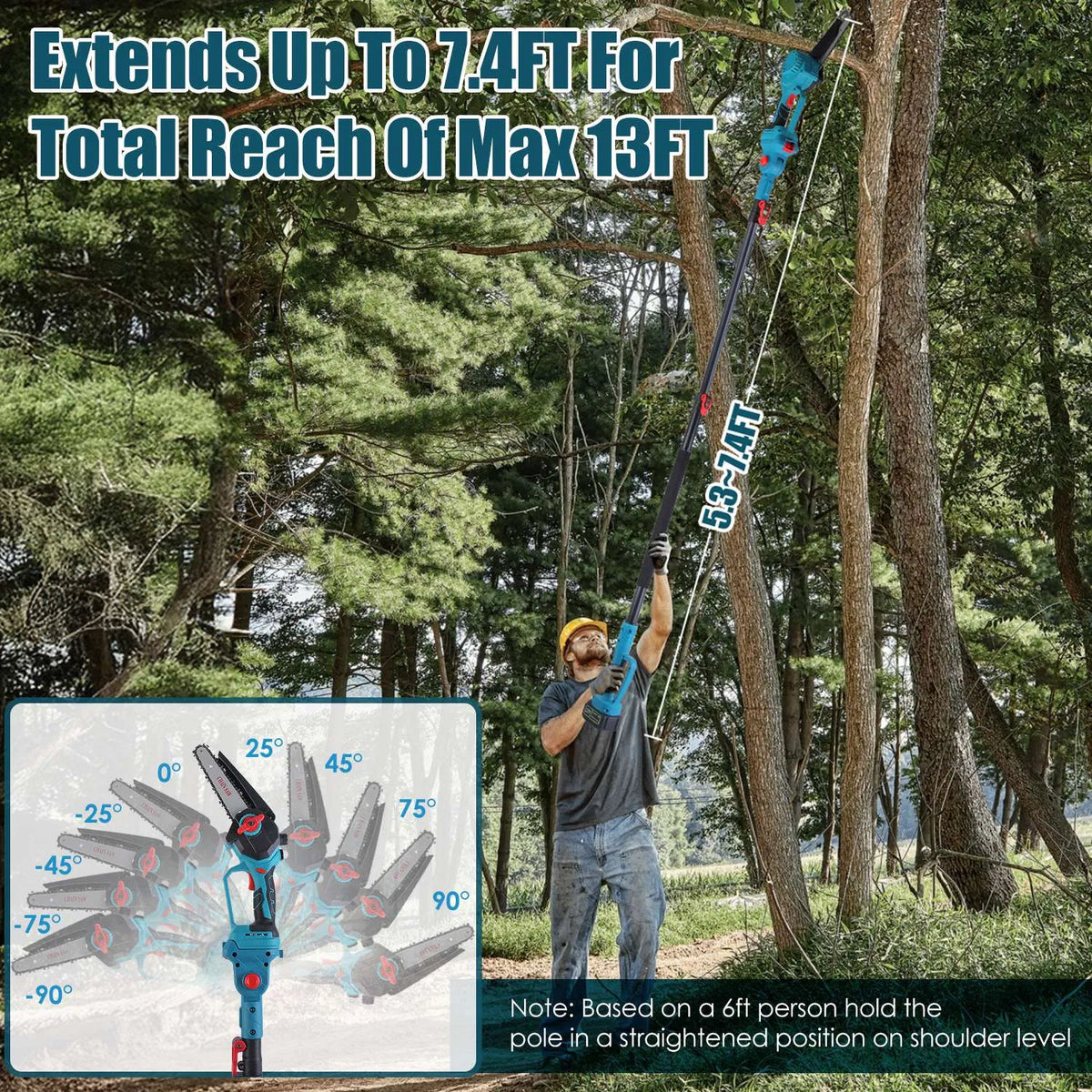 Extendable Cordless Pole Saw (5.3 7.4FT Reach 13FT) 2 in 1 Handheld Chainsaw - Image 4