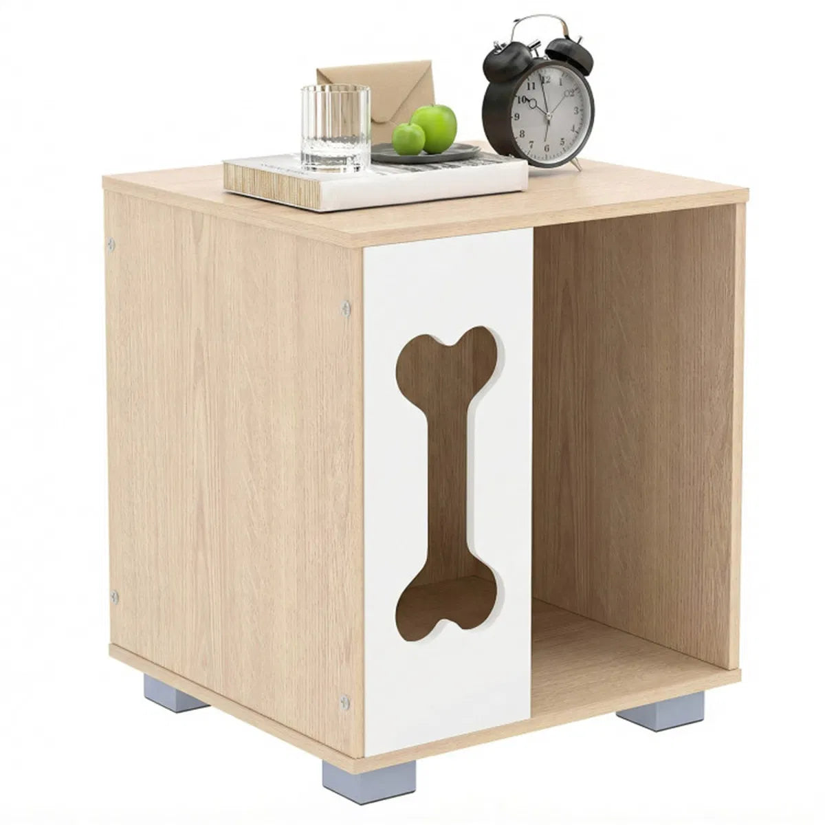 Cat Dog House Bed Side Table Wooden Condo With Bone Shape Window And Thick