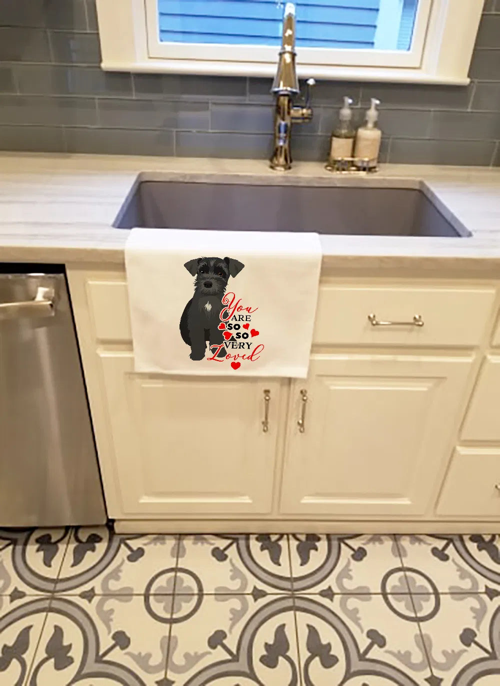 NEW Schnauzer Black #1 So Loved Kitchen Towel Set Of White Dish Towels - Image 2