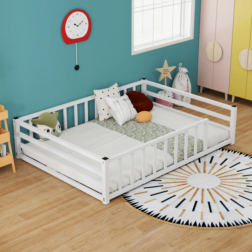 Full Size Floor Bed Low Profile Metal Platform with Heavy Duty Guardrails No - Image 4
