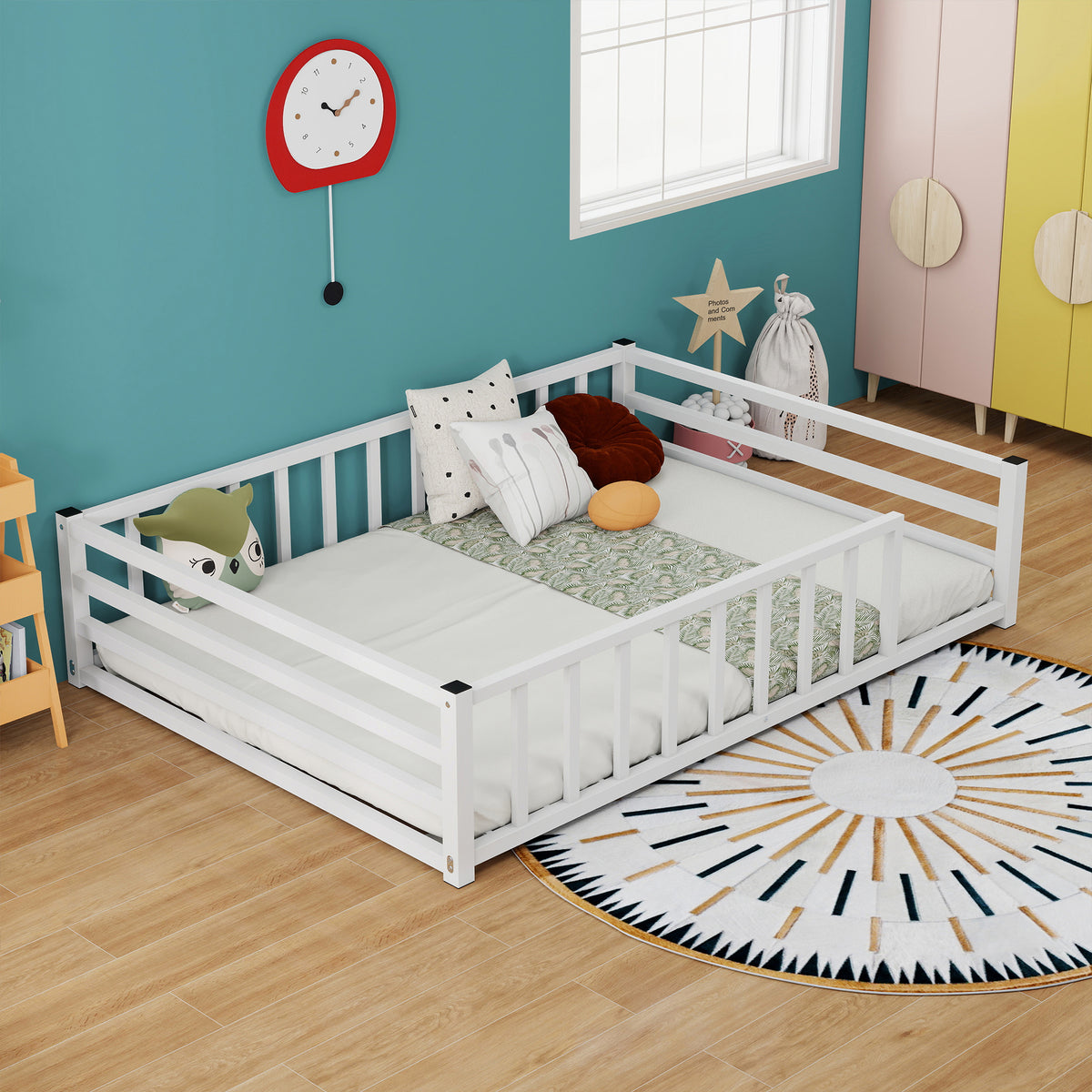 Full Size Floor Bed Low Profile Metal Platform with Heavy Duty Guardrails No - Image 4