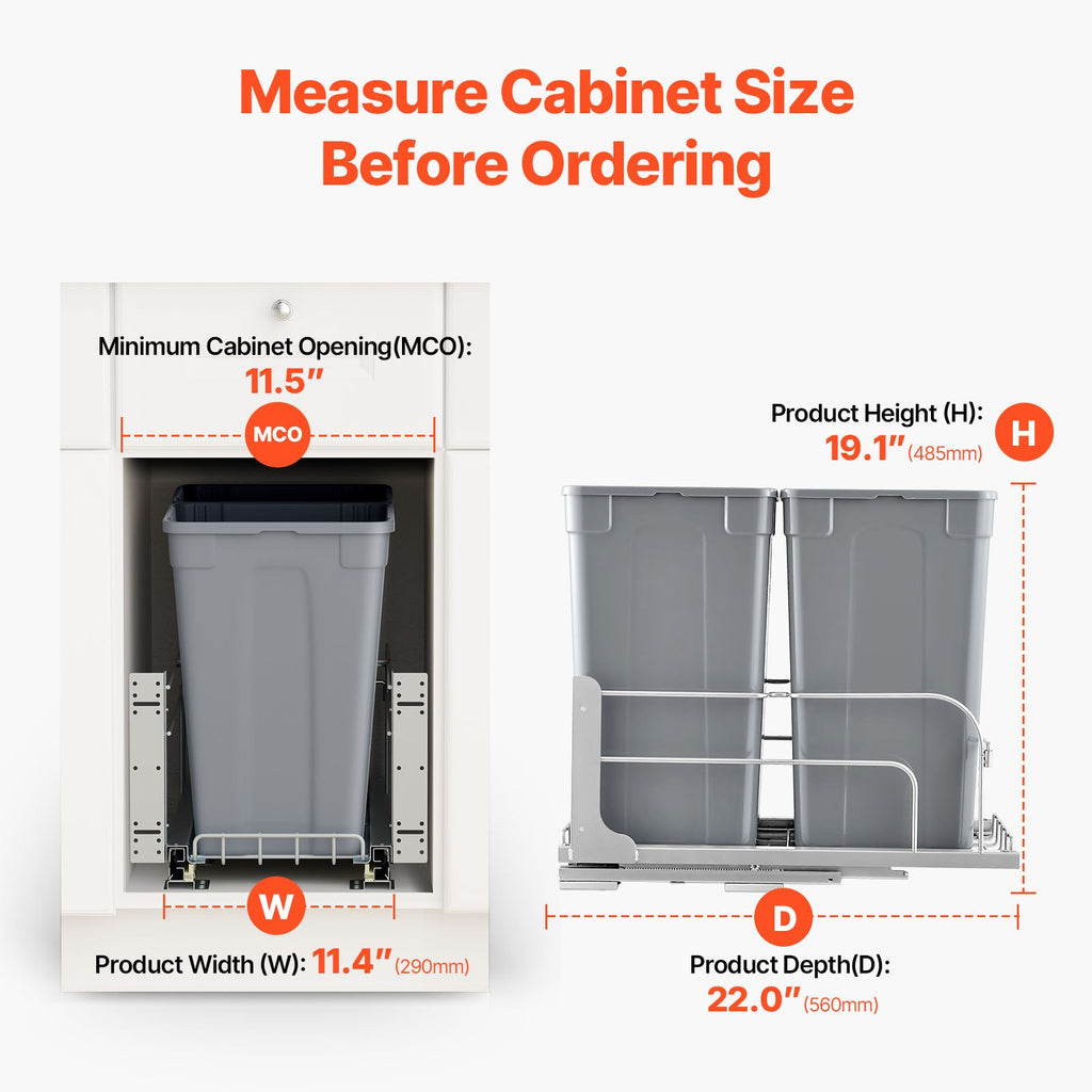 Double Pullout Waste Container Kitchen Trash Can With Soft Close Grey 27QTx2 - Image 3