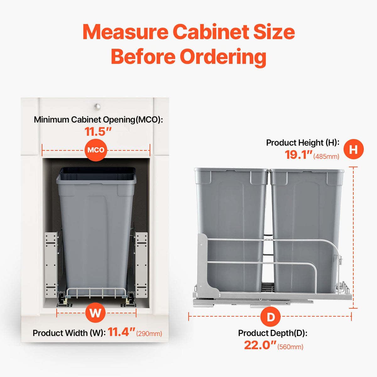 Double Pullout Waste Container Kitchen Trash Can With Soft Close Grey 27QTx2 - Image 3