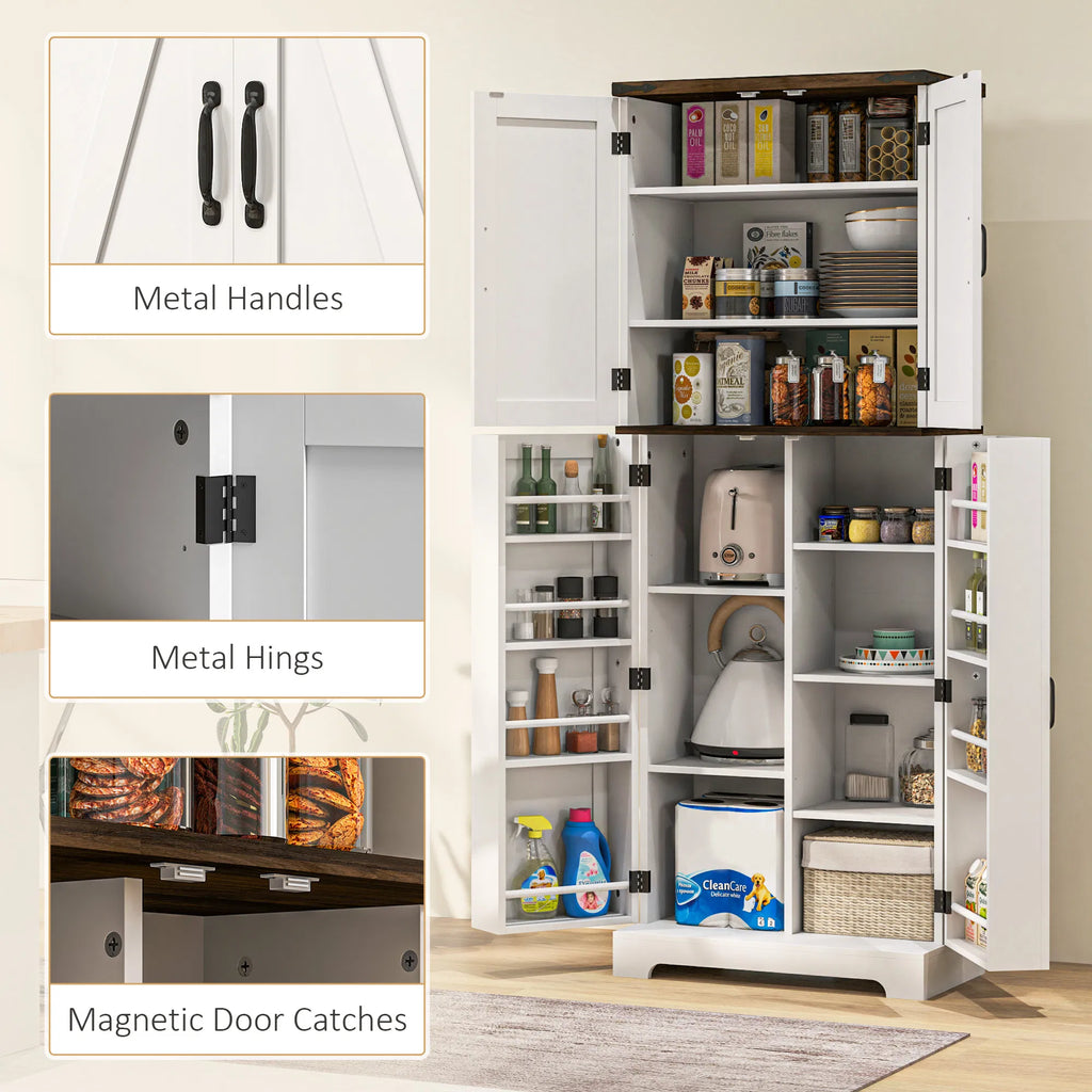 64" Tall Kitchen Pantry Cabinet with Spice Racks and Adjustable Shelves White - Image 3