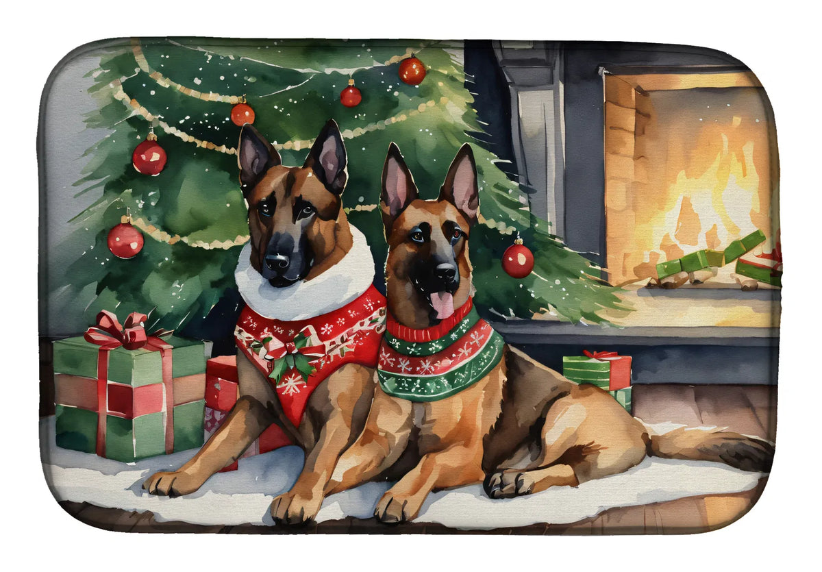 Belgian Malinois Cozy Christmas Dish Drying Mat Absorbent Dish Drying Mat Pad