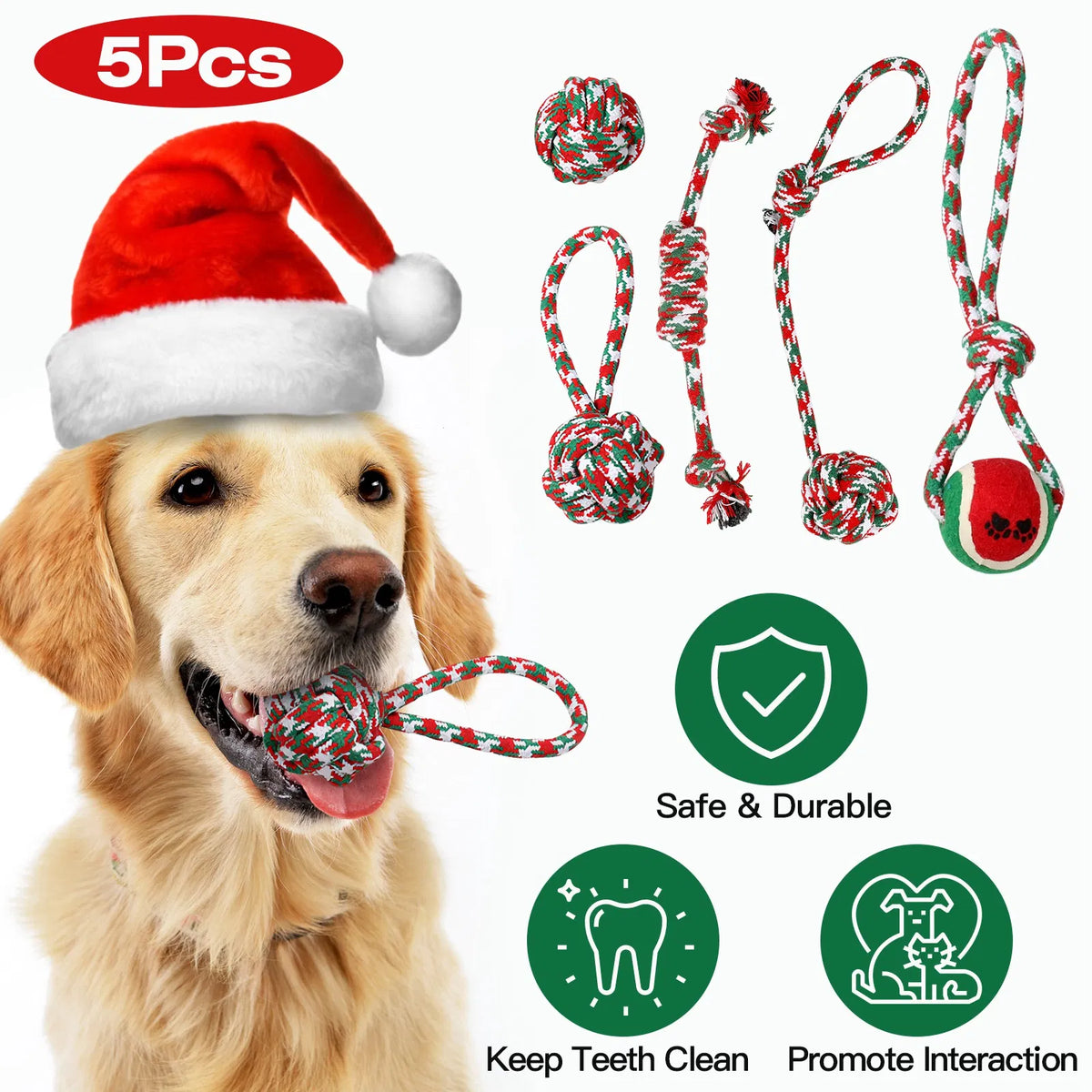 5Pcs Christmas Dog Rope Chew Toys Dog Interactive Toys Set for Puppy Small - Image 5