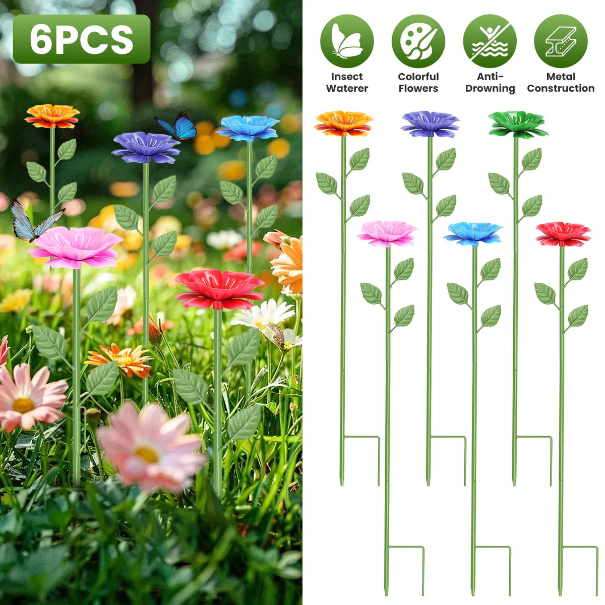 Pollinator Waterer for Bees Butterflies Weatherproof Iron Garden Water Stakes