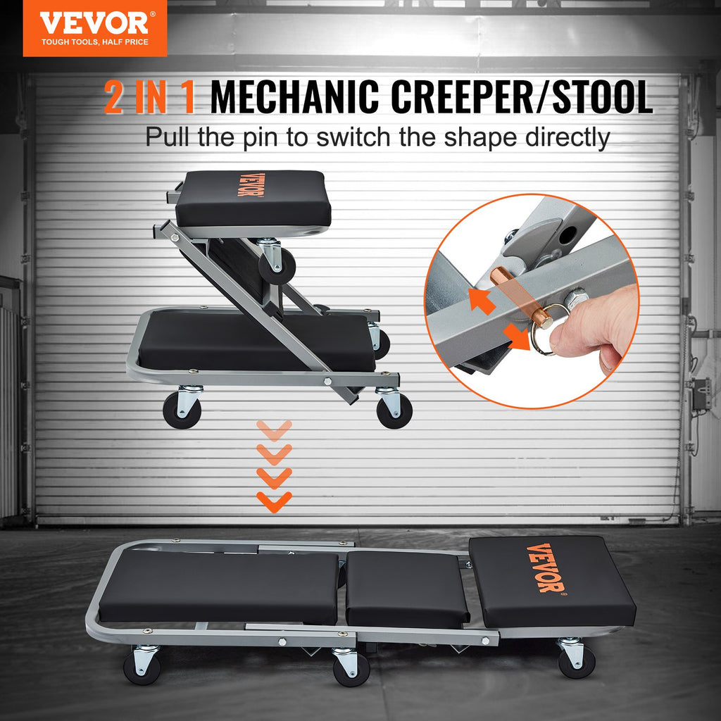 Z Creeper Seat 2 In 1 Rolling Folding Car Creeper/Stool 300 Lbs Capacity - Image 2