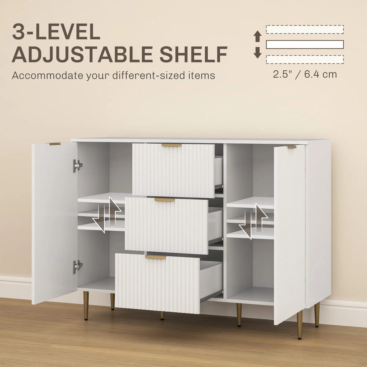 Modern Kitchen Storage Cabinet Sideboard Buffet Cabinet w/ 3 Drawers and - Image 5