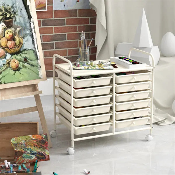 12 Drawer Rolling Storage Cart 2 Row 10 Storey Multicolor Drawers 4 Wheels - Image 5