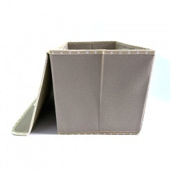 beige foldable fabric storage cube with lid side view