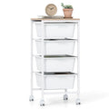 4 Drawer Rolling Storage Cart Mobile Utility Organizer With MDF Wooden Top (Natural)