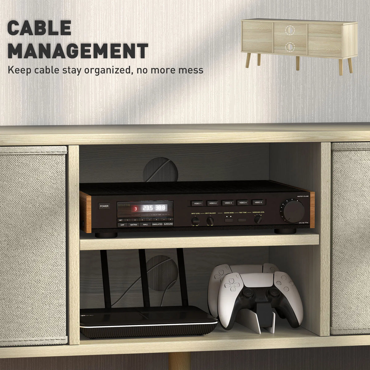 Modern TV Stand Cabinet with Foldable Drawers and Shelves for Living Room