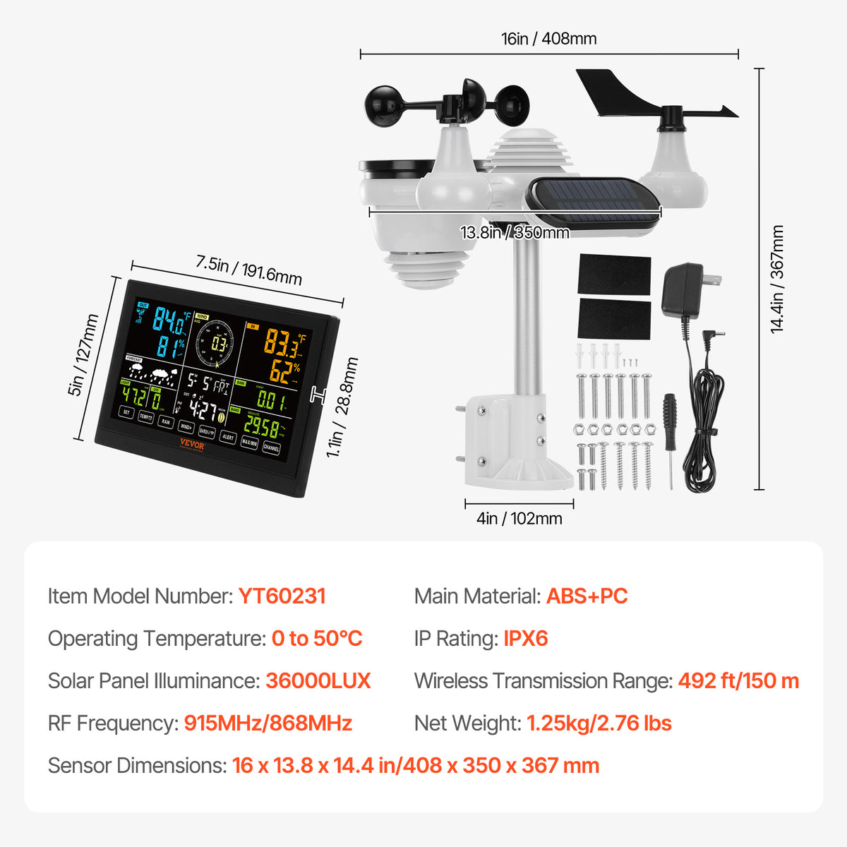 VEVOR 7 in 1 Wireless Weather Station 7.5 In Large Color Display Digital Home - Image 5