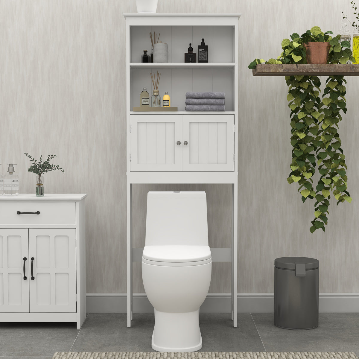 Over The Toilet Rack Tier Bathroom Spacesaver Storage Shelf With Doors Wood - Main View
