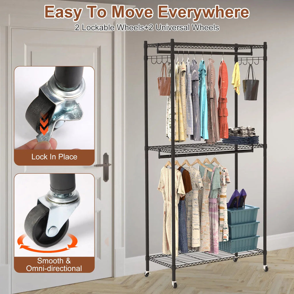 2 Tier Clothing Rack With Cover Portable Wardrobe Closet Covered Garment Rack - Image 4