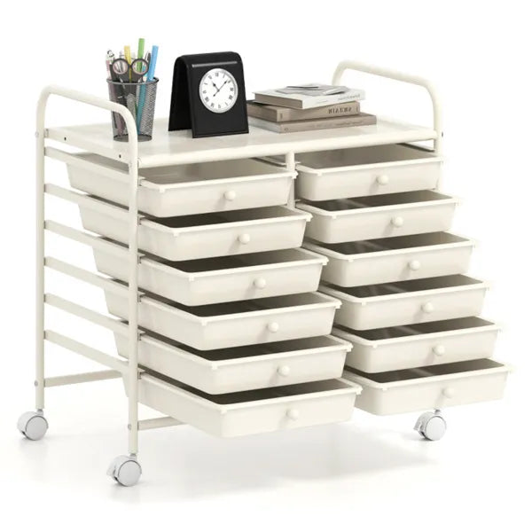 12 Drawer Rolling Storage Cart 2 Row 10 Storey Multicolor Drawers 4 Wheels - Image 4
