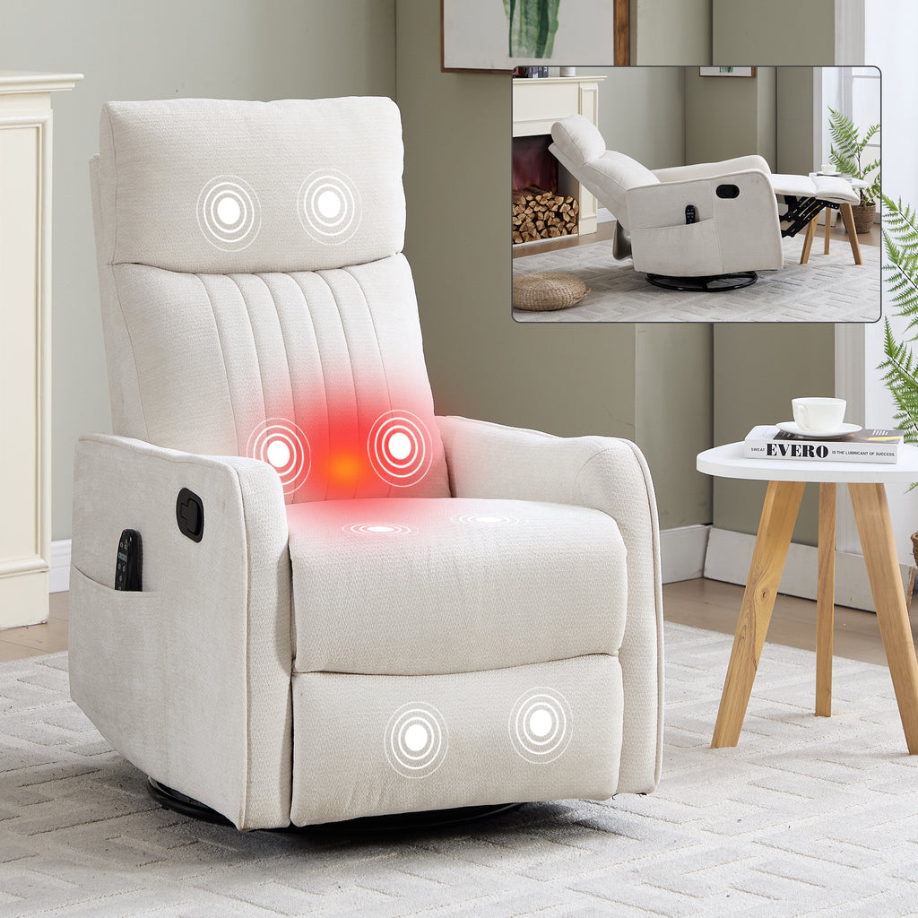 Beige Heat Massage Manual Recliner Chair with Rocker and Swivel in Fabric for - Image 5