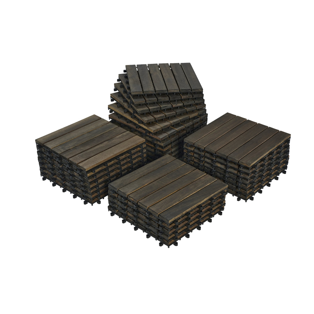 30 PCS Interlocking Deck Tiles Striped Pattern 12inch X 12inch Dark Brown