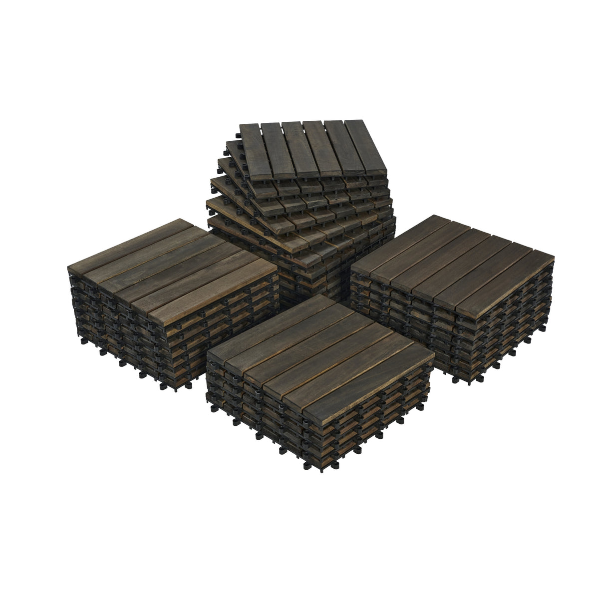 30 PCS Interlocking Deck Tiles Striped Pattern 12inch X 12inch Dark Brown