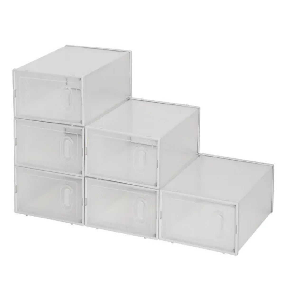 Shoe Storage Boxes 6 Pack Clear Plastic Stackable White - Open Capacity and Storage Interior View