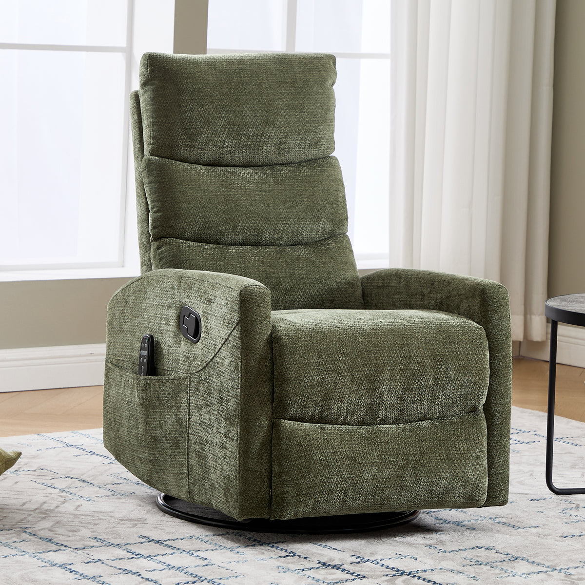 Heat Massage Manual Recliner Chair with Rocker and Swivel in Fabric for Living