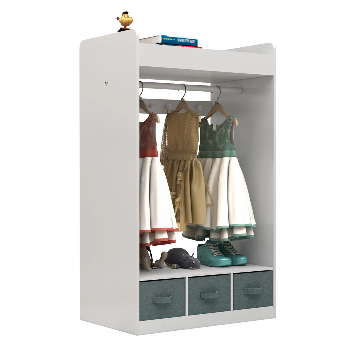 kids costume organizer rack armoire packaging and components