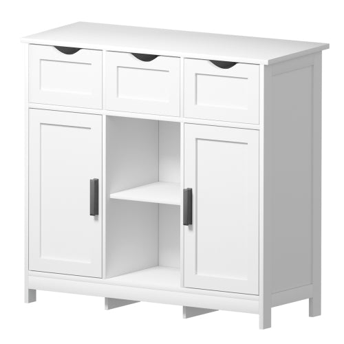 White Wooden Floor Storage Cabinet with Drawers and Shelves