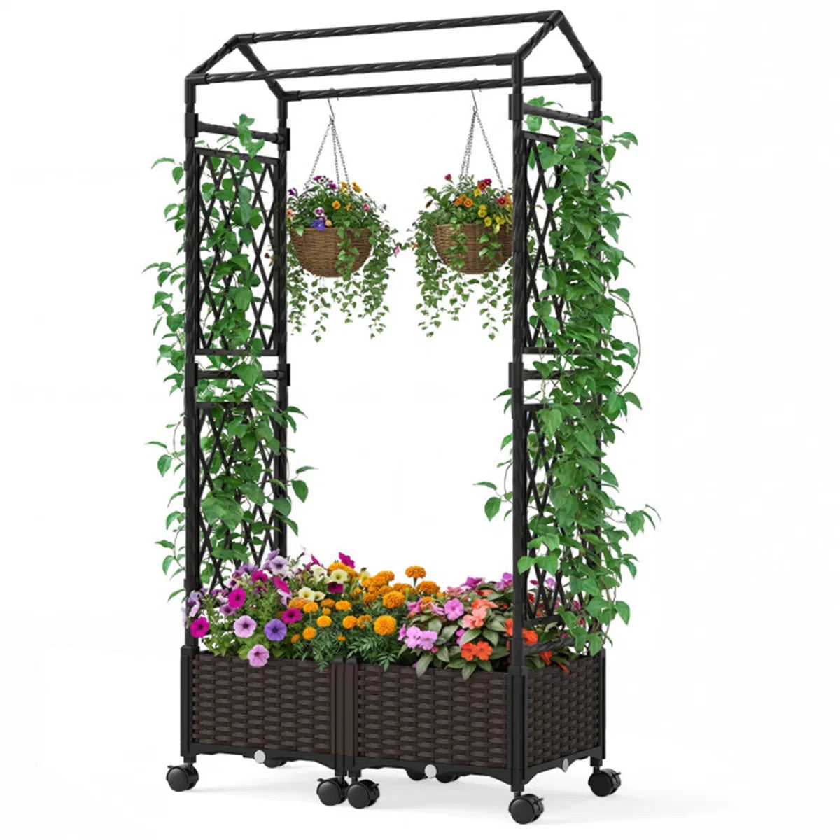 5.5 FT Raised Garden Bed with Trellis Self Watering Planter Boxes with Lockable - Image 4
