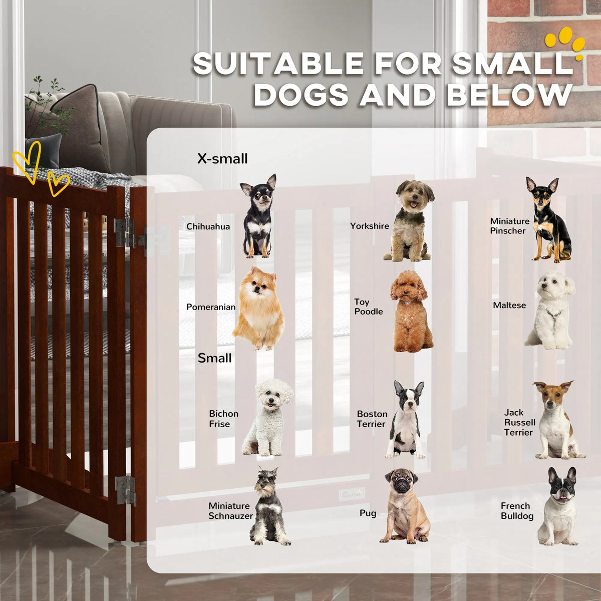 Foldable Dog Gate with Door 4 Panels Fressstanding Pet Gate Brown - Image 2