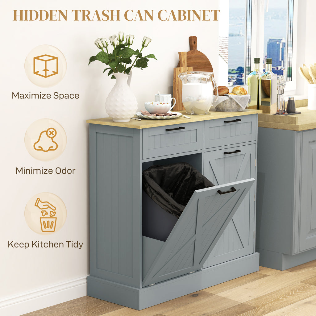 10 Gallon Farmhouse Kitchen Cabinet with Hidden Trash Can and 2 Drawers Tilt - Image 4