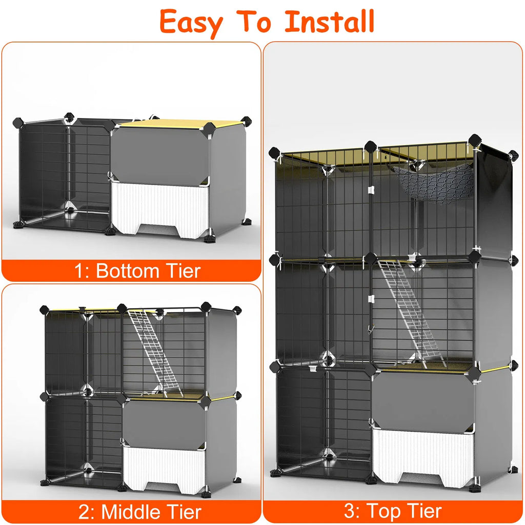 1Pc 3 Tier Cat Cage Indoor with Litter Box Hammock Detachable Metal Wire Cat - Image 2
