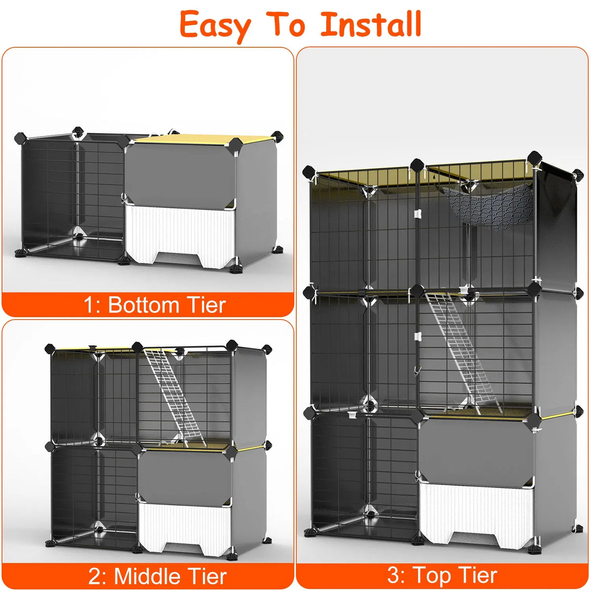 1Pc 3 Tier Cat Cage Indoor with Litter Box Hammock Detachable Metal Wire Cat - Image 2