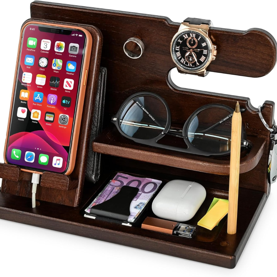 Teslyar Wood Phone Docking Station For Men Desk Or Nightstand Organizer - Image 3